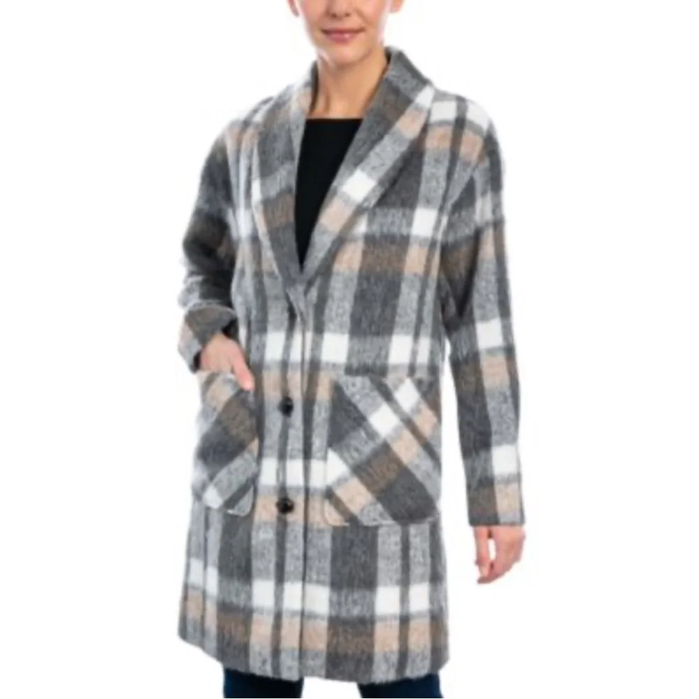 Plaid single breasted shawl-collar coat - Picture 1 of 8